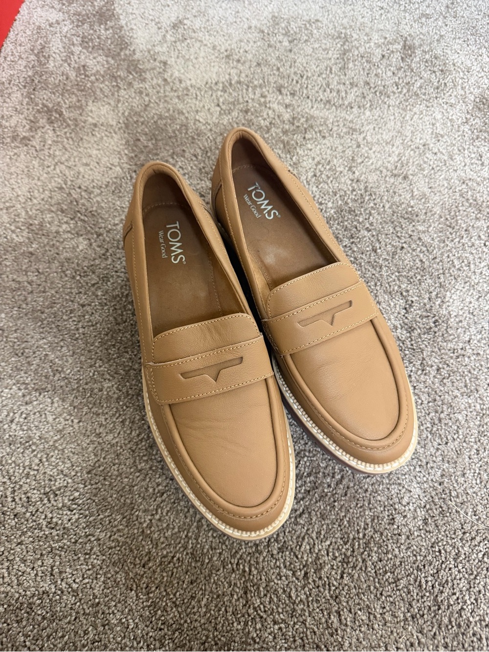 Toms Tan Leather Penny Loafers